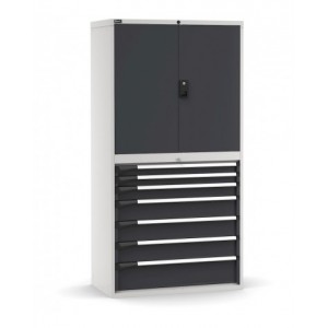 Armadio portautensili con porte a 7 cassetti, 3 piani regolabili, L1020 x P573 x H2000 mm