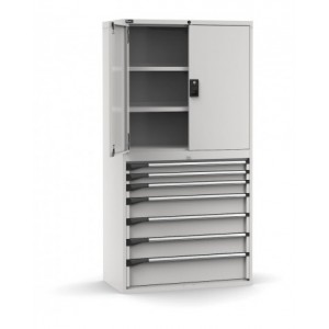 Armadio portautensili con porte a 7 cassetti, 3 piani regolabili, L1020 x P573 x H2000 mm