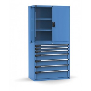 Armadio portautensili con porte a 7 cassetti, 3 piani regolabili, L1020 x P573 x H2000 mm