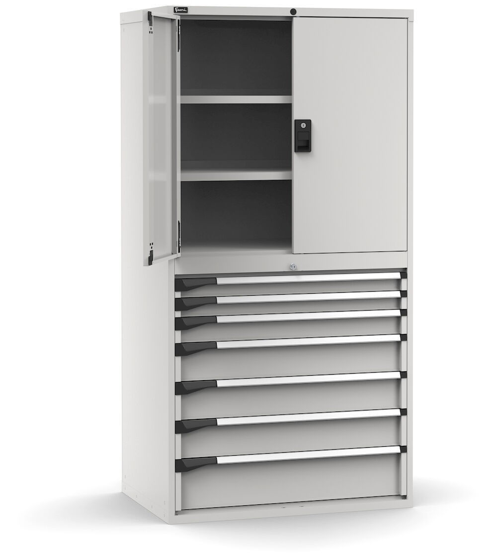 Armadio portautensili a 7 cassetti e 3 piani regolabili, L1020 x P726 x H2000 mm