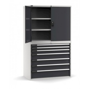 Armadio portautensili con porte, 7 cassetti e 3 piani regolabili,  L1190 x P726 x H2000 mm