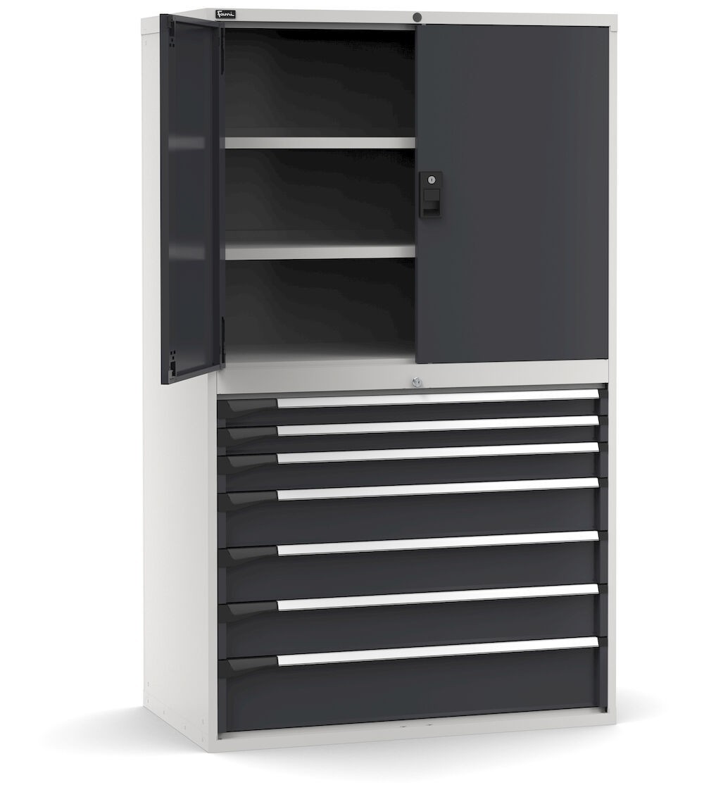 Armadio portautensili con porte, 7 cassetti e 3 piani regolabili,  L1190 x P726 x H2000 mm