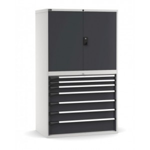 Armadio portautensili con porte, 7 cassetti e 3 piani regolabili,  L1190 x P726 x H2000 mm