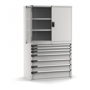 Armadio portautensili con porte, 7 cassetti e 3 piani regolabili,  L1190 x P726 x H2000 mm