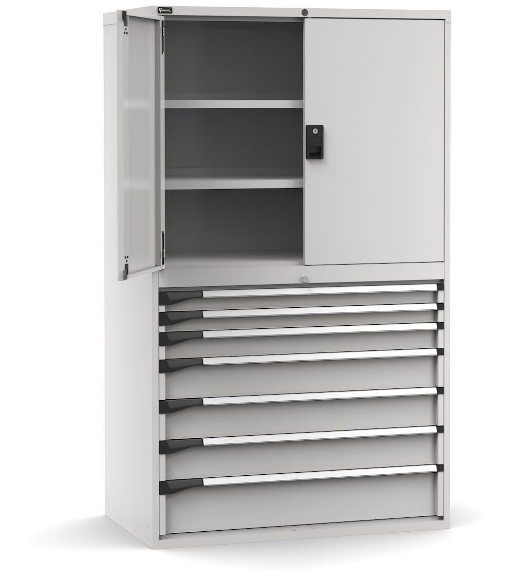 Armadio portautensili con porte, 7 cassetti e 3 piani regolabili,  L1190 x P726 x H2000 mm