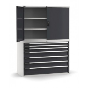 Armadio portautensili a 7 cassetti e 3 piani regolabili, L1428 x P726 x H2000 mm