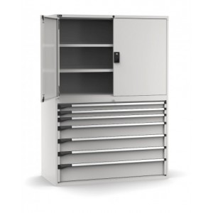 Armadio portautensili a 7 cassetti e 3 piani regolabili, L1428 x P726 x H2000 mm