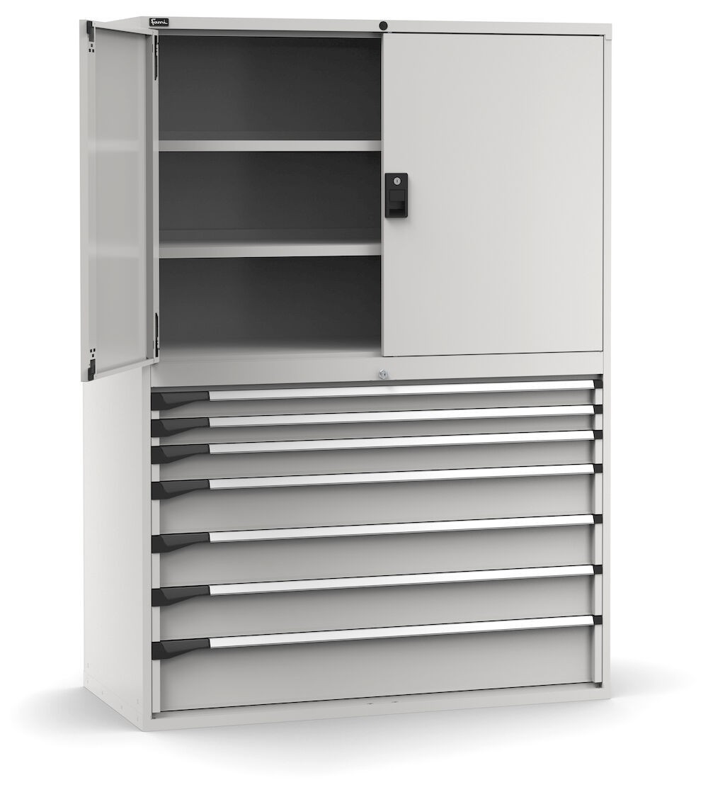 Armadio portautensili a 7 cassetti e 3 piani regolabili, L1428 x P726 x H2000 mm