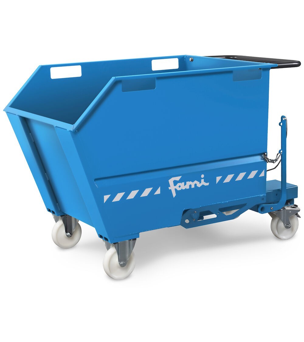 Benna ribaltabile portarottami con ruote, capacità 500 Lt