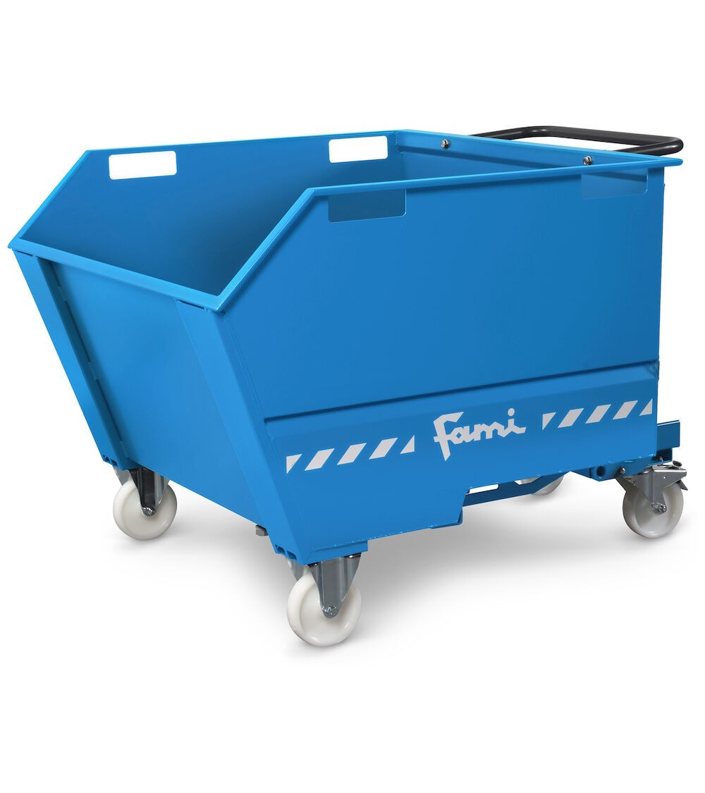 Benna ribaltabile portarottami con ruote, capacità 750 Lt