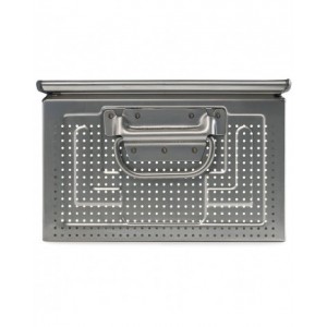 Cassetta in acciaio inox forata con maniglie, mis. 272-4, ⌀ foro 3 mm,  L480 x P315 x H200 mm