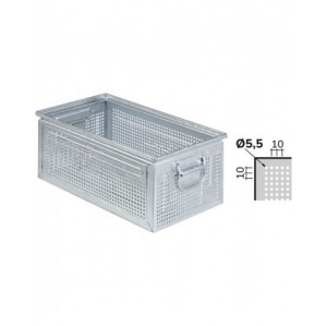 Cassetta metallica forata con maniglie, mis. 272-4, ⌀ foro 5,5 mm,  L480 x P315 x H200 mm