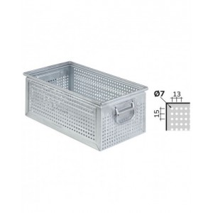 Cassetta metallica forata con maniglie, mis. 272-4, ⌀ foro 7 mm,  L480 x P315 x H200 mm