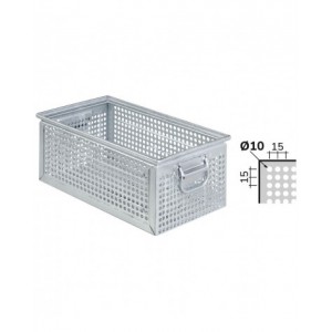 Cassetta metallica forata con maniglie, mis. 272-4, ⌀ foro 10 mm,  L480 x P315 x H200 mm