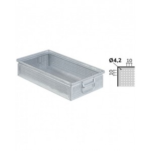 Cassetta metallica forata con maniglie, mis. 272-4A2, ⌀ foro 4,2 mm,  L480 x P315 x H105 mm