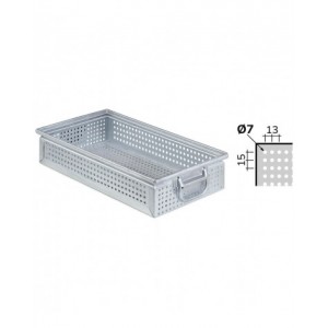 Cassetta metallica forata con maniglie, mis. 272-4A2, ⌀ foro 7 mm,  L480 x P315 x H105 mm