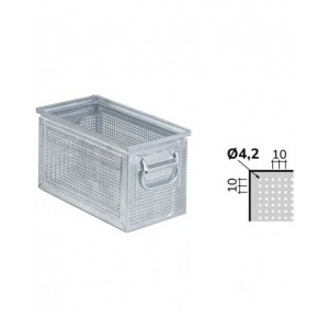 Cassetta metallica forata con maniglie, mis. 272-3, ⌀ foro 4,2 mm,  L325 x P210 x H200 mm
