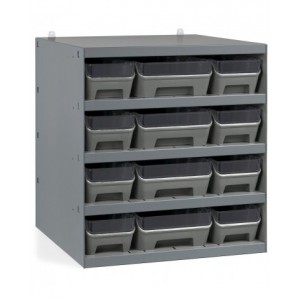 Scaffale con 12 contenitori RK Box Air in PP riciclato con divisori e frontalini, L500 x P400 x H545 mm