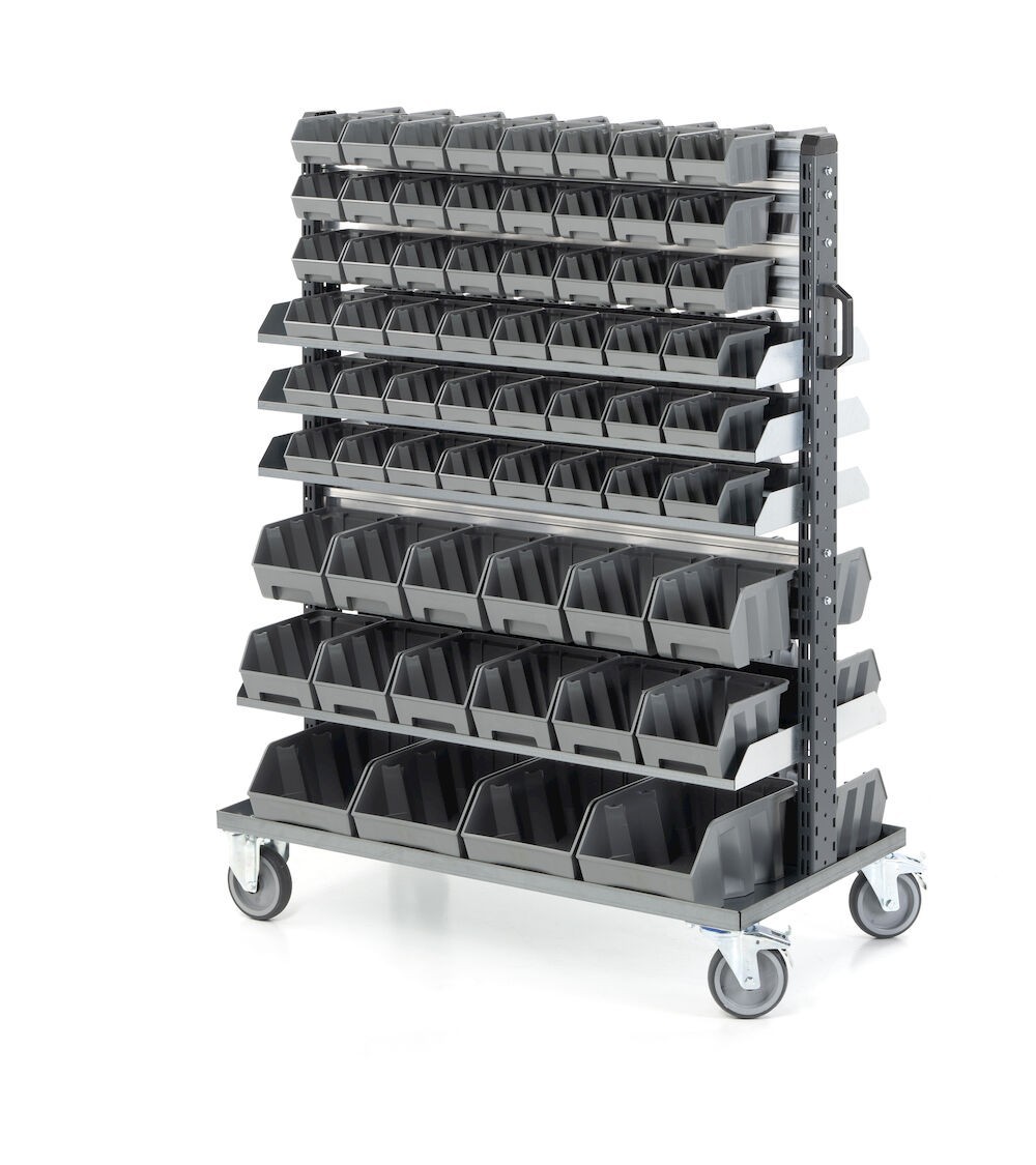 Carrello bifronte con 130 contenitori a bocca di lupo per minuteria, Linea 391