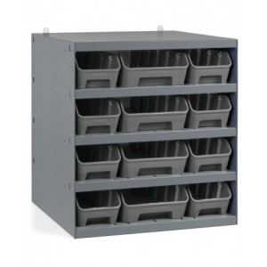 Scaffale con 12 contenitori portaminuteria RK Box Air in PP riciclato, L500 x P400 x H545 mm