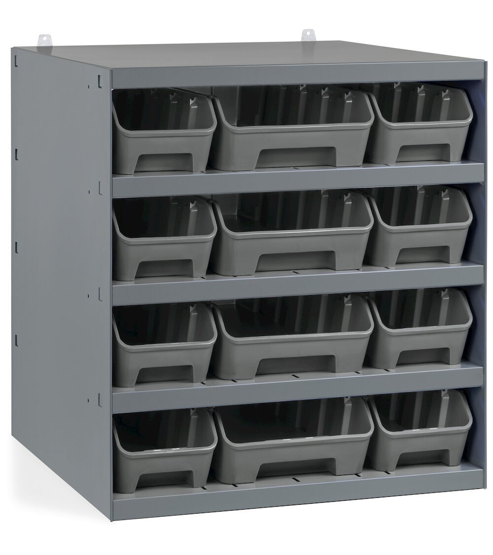 Scaffale con 12 contenitori portaminuteria RK Box Air in PP riciclato, L500 x P400 x H545 mm