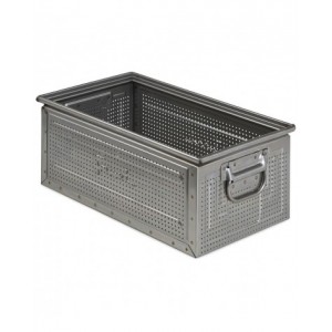 Cassetta in acciaio inox forata con maniglie, mis. 272-4, ⌀ foro 3 mm,  L480 x P315 x H200 mm