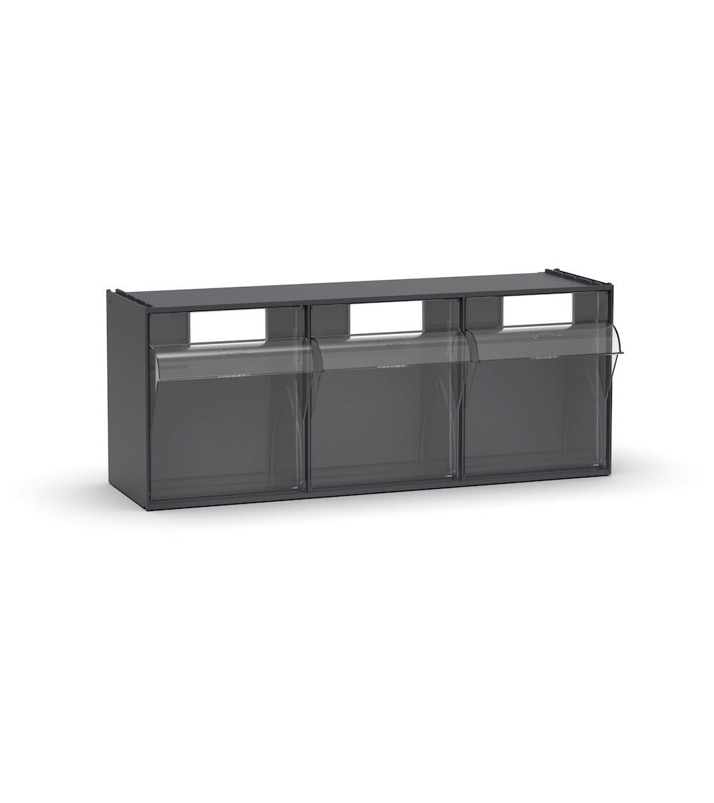 Cassettiera porta minuteria Visual Box, 3 cassetti, grigio antracite,  L600 x P210 x H242 mm