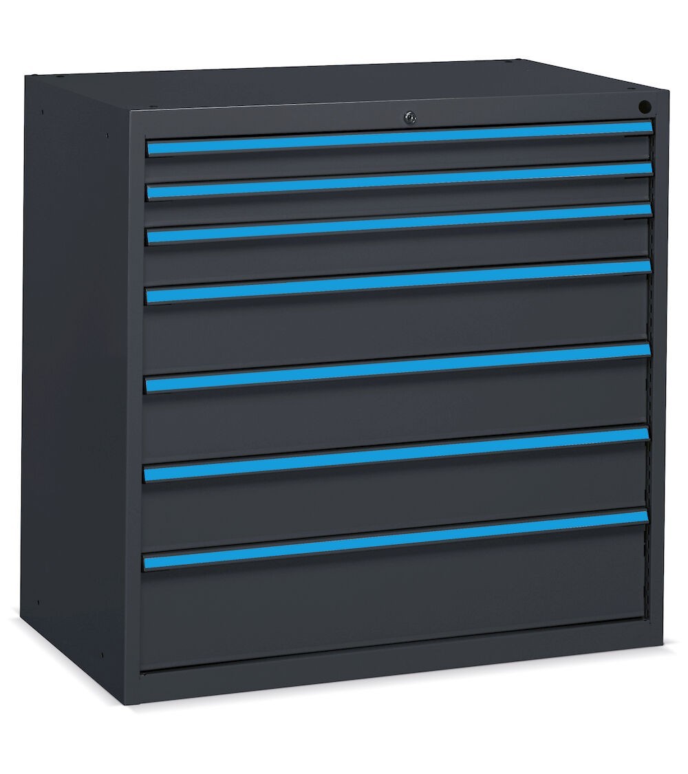 Cassettiera per officina con 7 cassetti 2x75 1x100 3x150 1x200, L1023 x P600 x H1002 mm