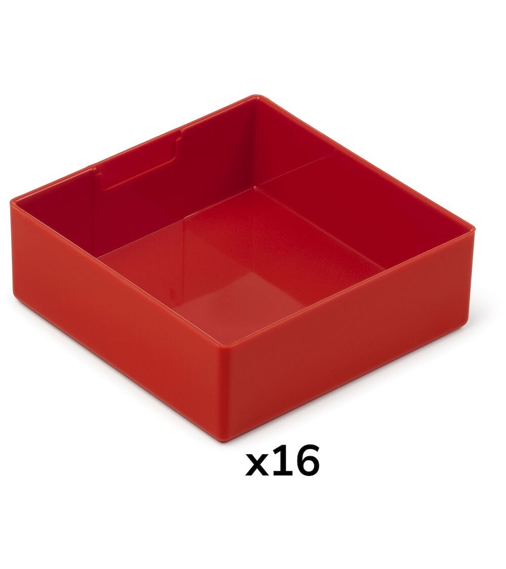 Kit 16 cassette divisorio per cassettiera, L150 x P150 x H52 mm, rosso