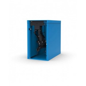 Banco professionale con 8 cassetti, porta, ripiano regolabile, morsa e allacciamenti, 300 cm, blu e antracite