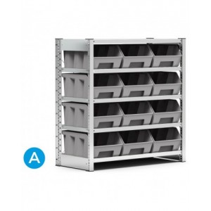 Scaffale con 12 contenitori a 5 piani, L1057 x P521 x H1111 mm
