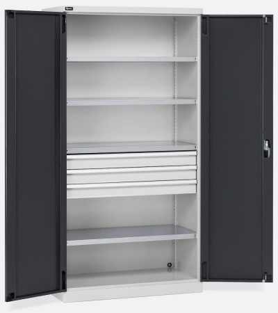 Metal cabinets with hinged doors